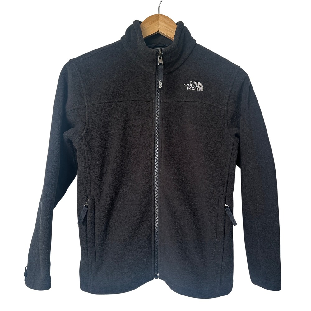 The North Face Boys Black Full Zip Fleece Jacket Mock Neck Size Medium 10/12